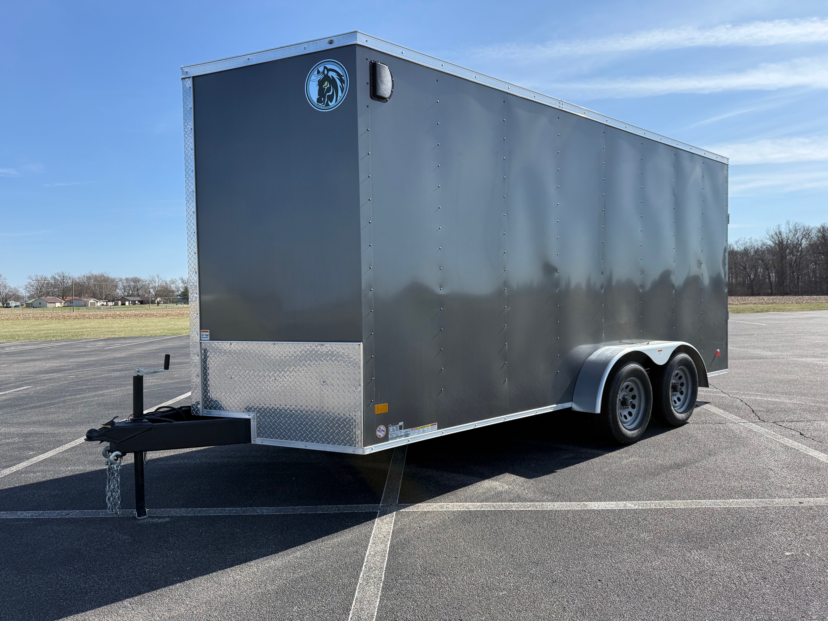 SMS Trailer Rentals 7x16x7 enclosed cargo trailer front view - available for rent in Grabill, Indiana